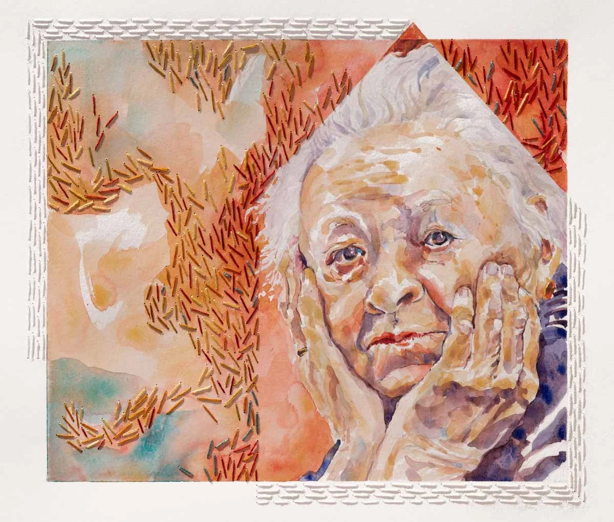 Watercolor and embroidered portrait