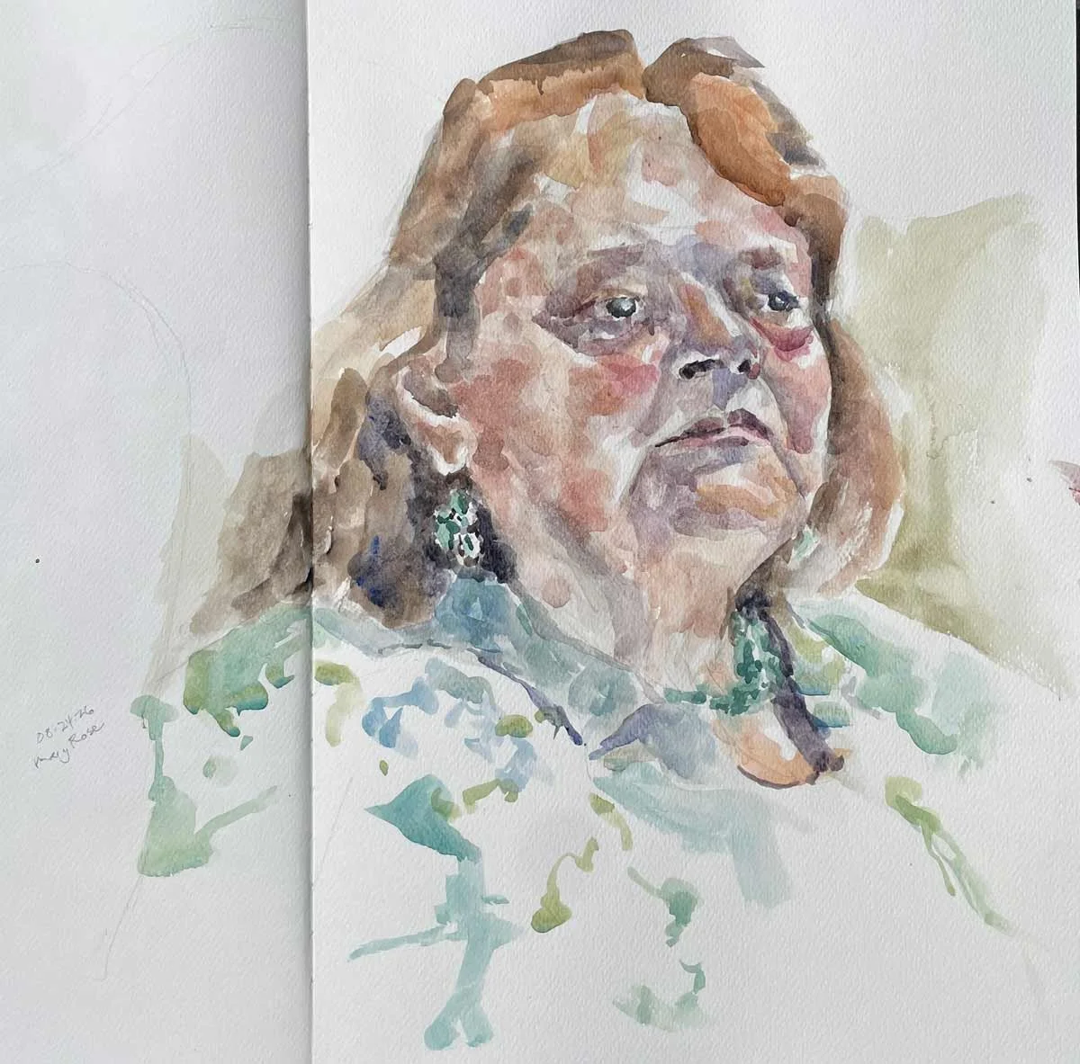 Finished watercolor portrait of woman