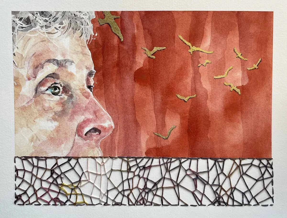 Watercolor and embroidery portrait