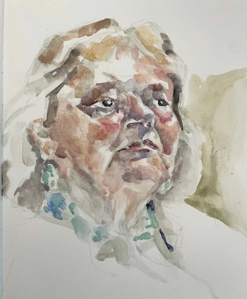 Portrait, stage 3 in watercolor
