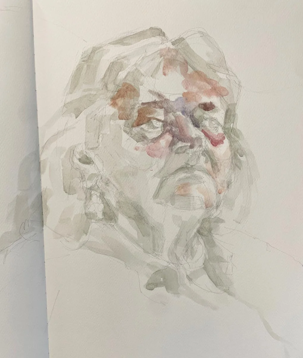 Stage 2 of watercolor portrait of woman