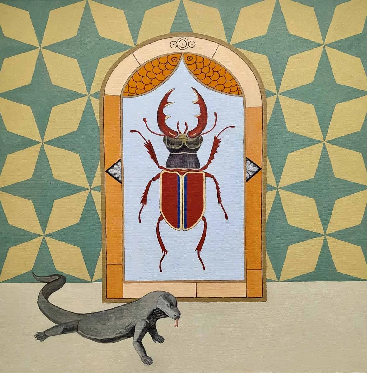 Walter Newman painting of Beetle and Lizard