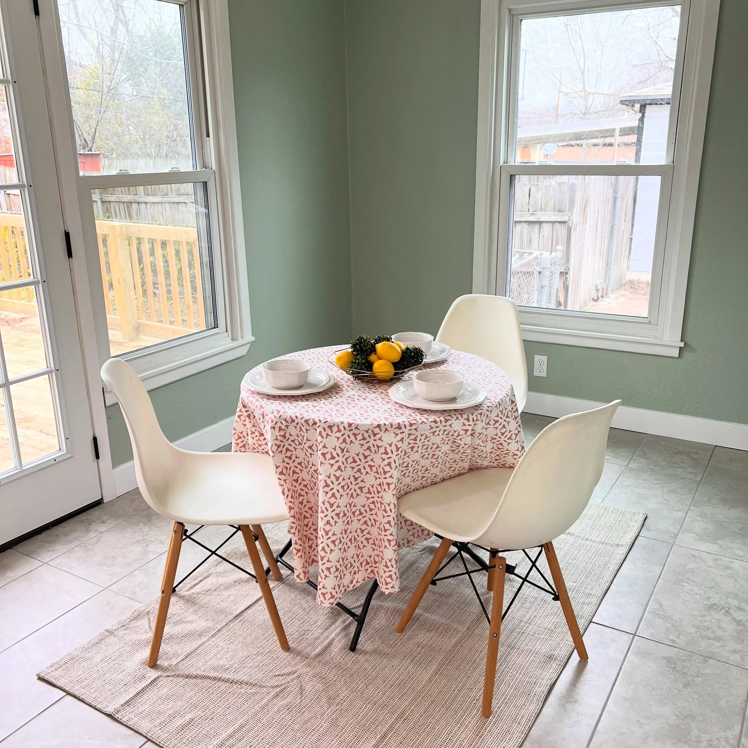 A fresh trim repaint brightens up any space! Has your trim taken a beating? We&rsquo;re here to revive it! Instantly make any space feel more comfortable and inviting. Colors used here include Benjamin Moore 465 Antique Jade on the walls and SW 7006 