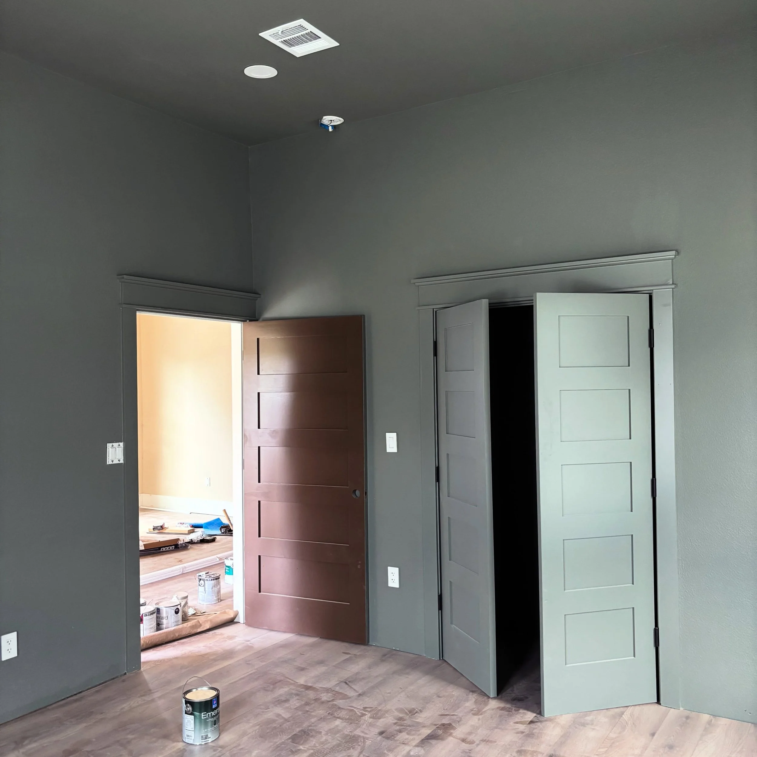 Color &ldquo;drenching&rdquo; is definitely in right now and we understand why! The front room of this home was color drenched in SW 6207 Retreat. Cashmere Flat was used on the walls and ceiling which provide such a sophisticated look.  The rest of t