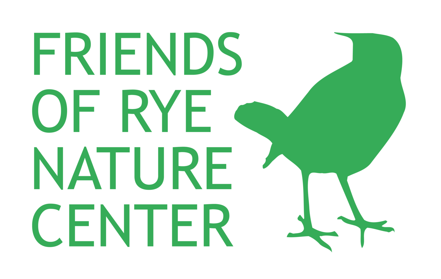 Green silhouette of a bird with the text "Friends of Rye Nature Center" in green on a white background.