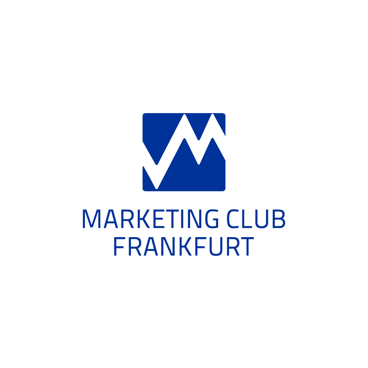 Logo des Marketing Clubs Frankfurt mit einem blauen Symbol und schwarzem Text darunter.