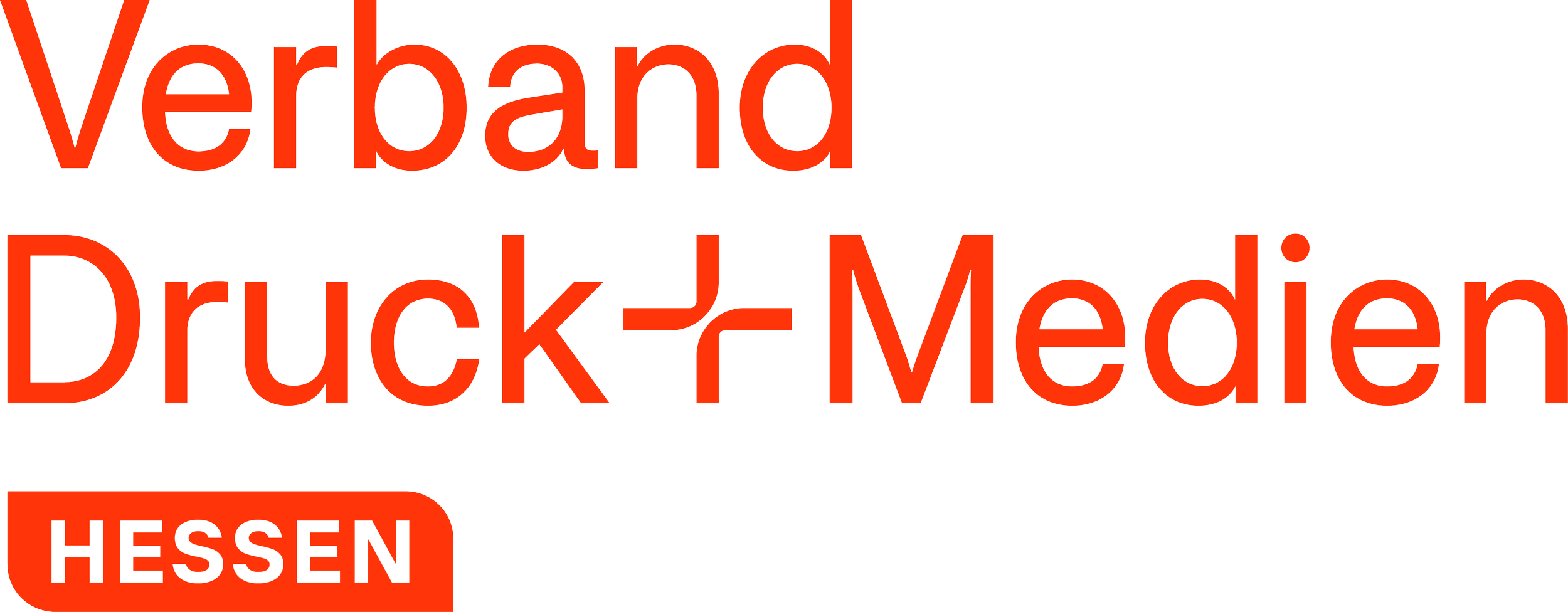 Logo der Verband Druck & Medien Hessen, mit roten und schwarzen Texten auf weißem Hintergrund