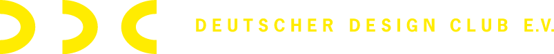 Das Bild zeigt das Logo des Deutschen Design Clubs e.V., bestehend aus gelben Buchstaben auf weißem Hintergrund.