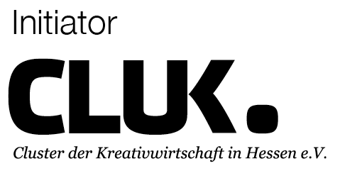 Logo des Initiators CLUK mit Text, Cluster der Kreativwirtschaft in Hessen e.V.