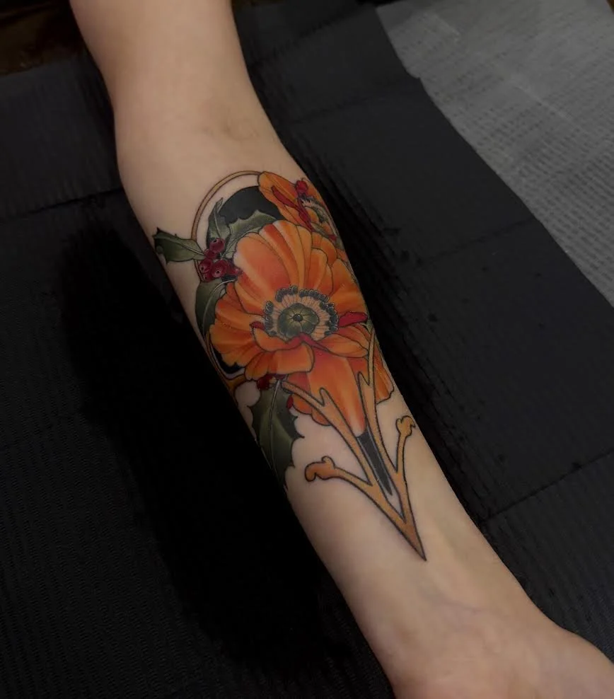 Neotraditional Floral with an Art Nouveau Influence