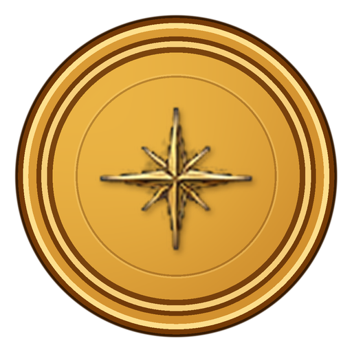 Golden coin with a star compass design in the center