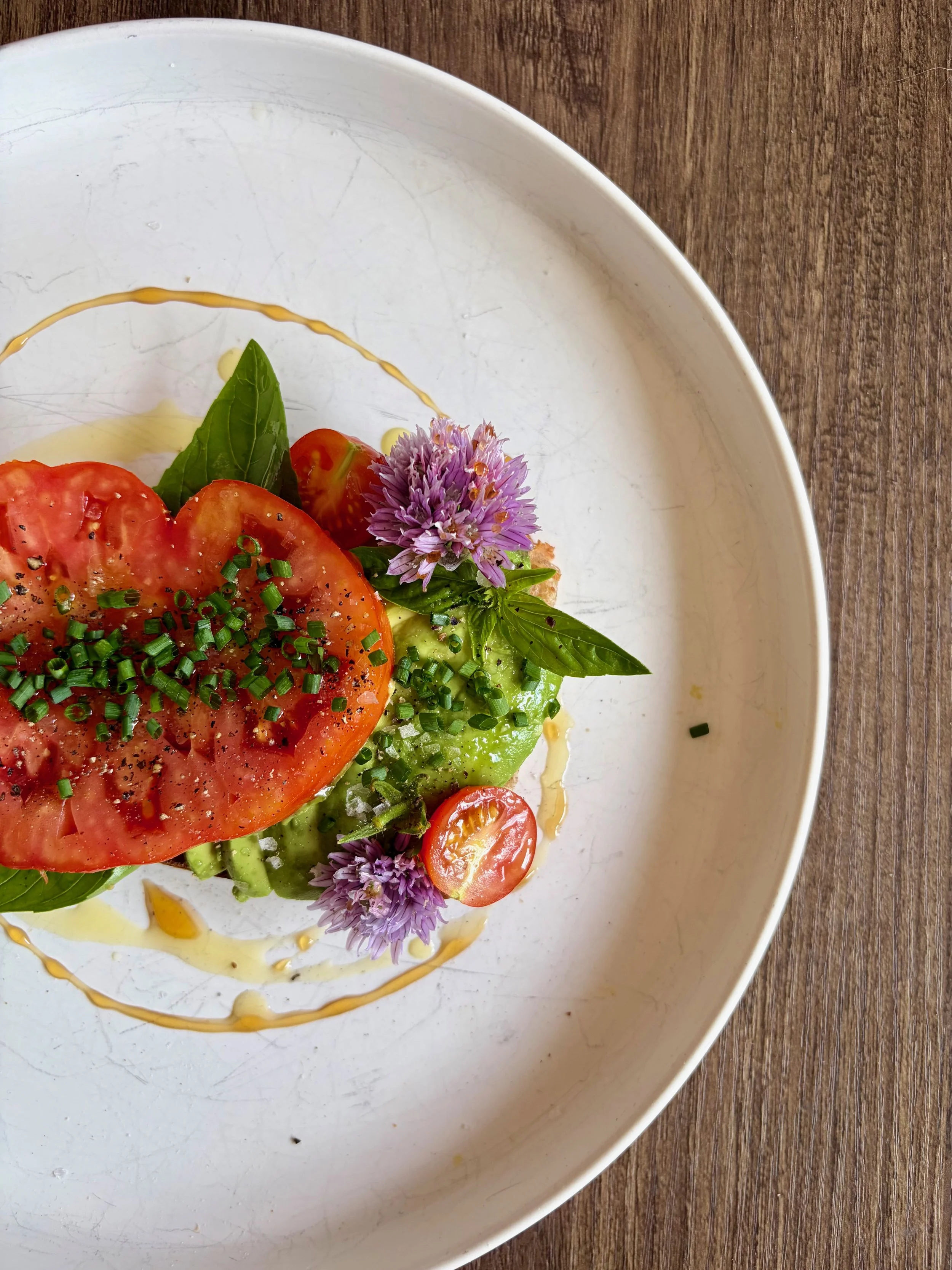 Summer heirloom tomato and avocado pane