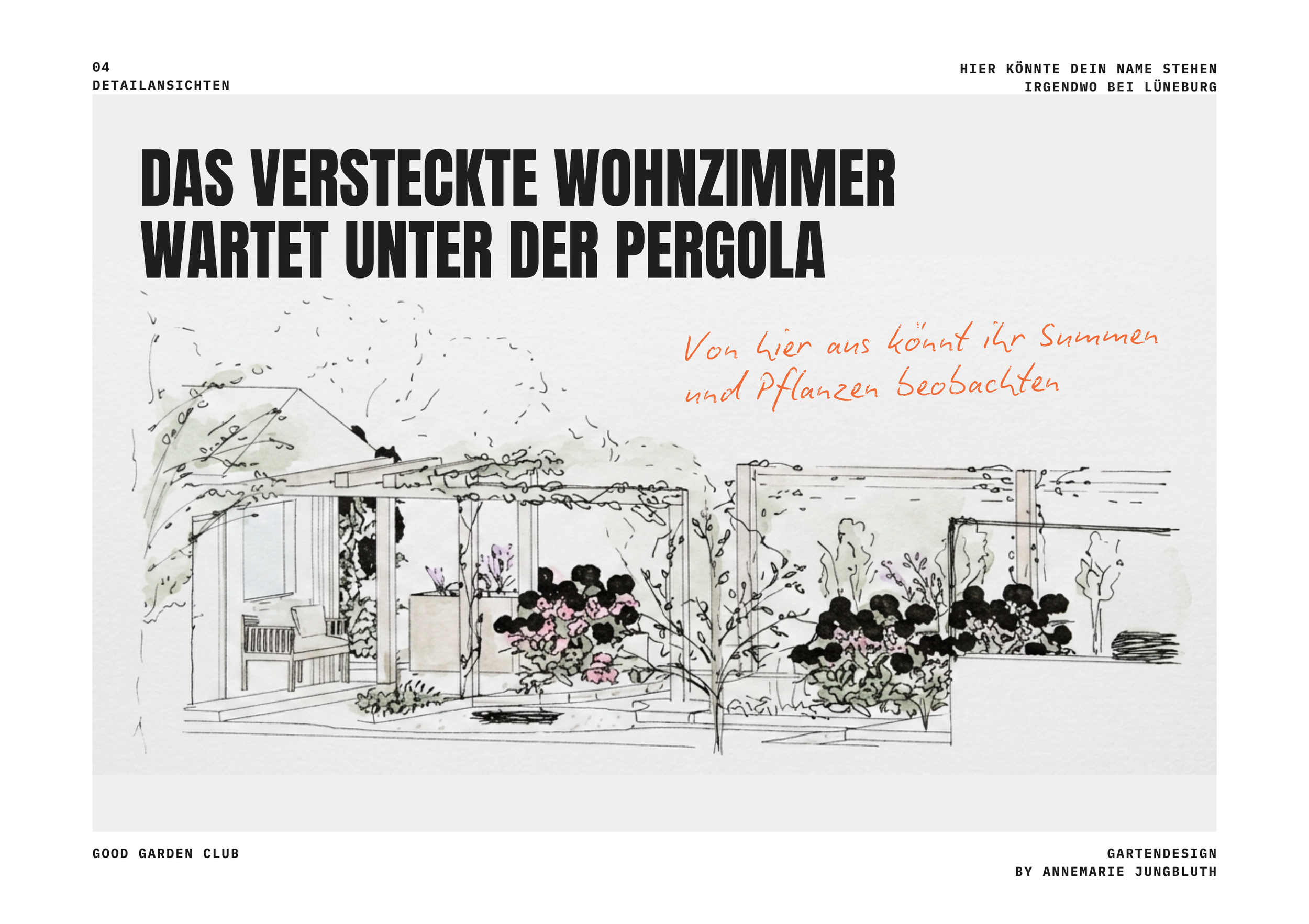 Wohnzimmer als Gartenraum mit Pergola 3d gerendert