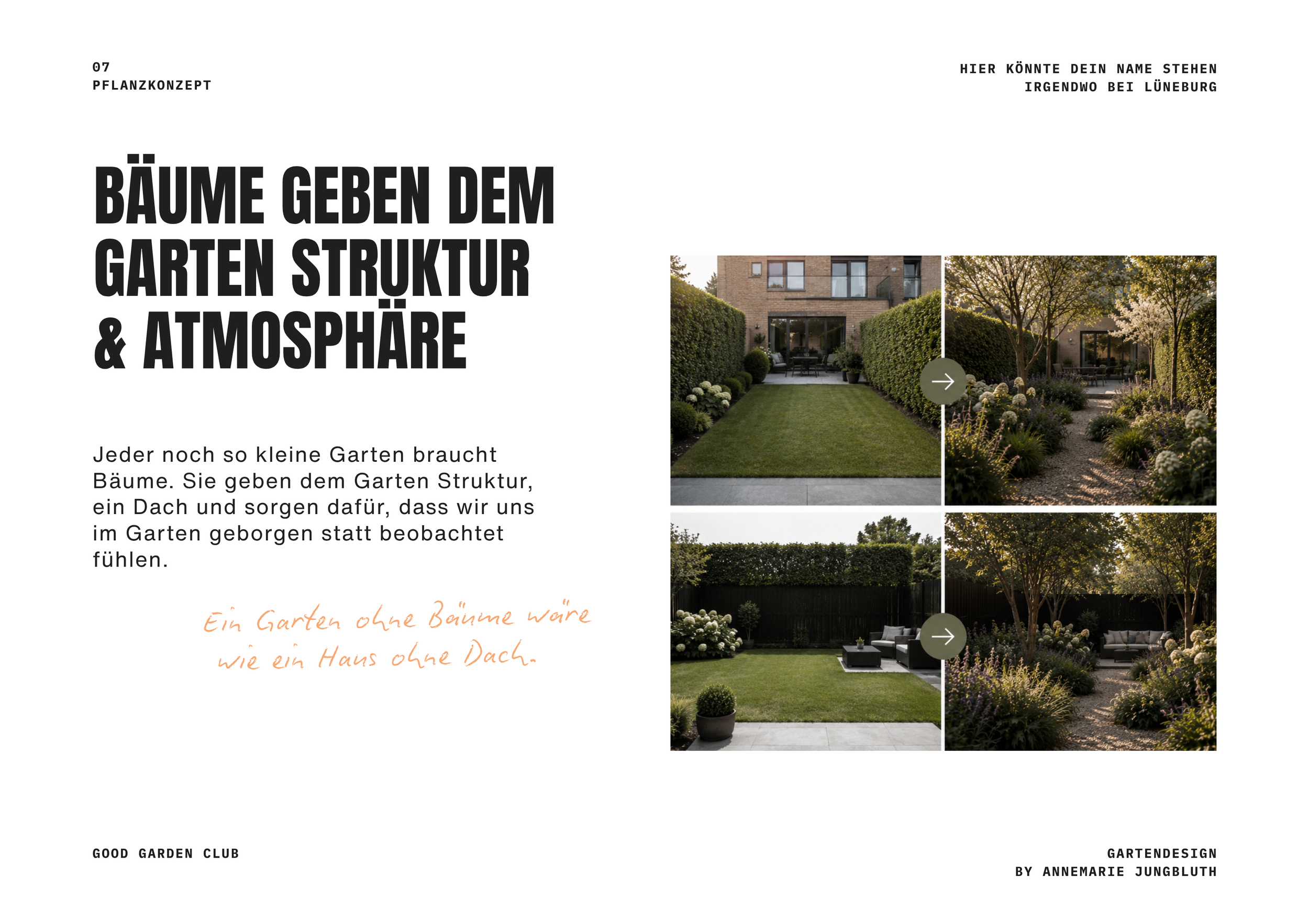 Bäume geben Struktur mit Beispielbild eines kleinen REihenhausgartens