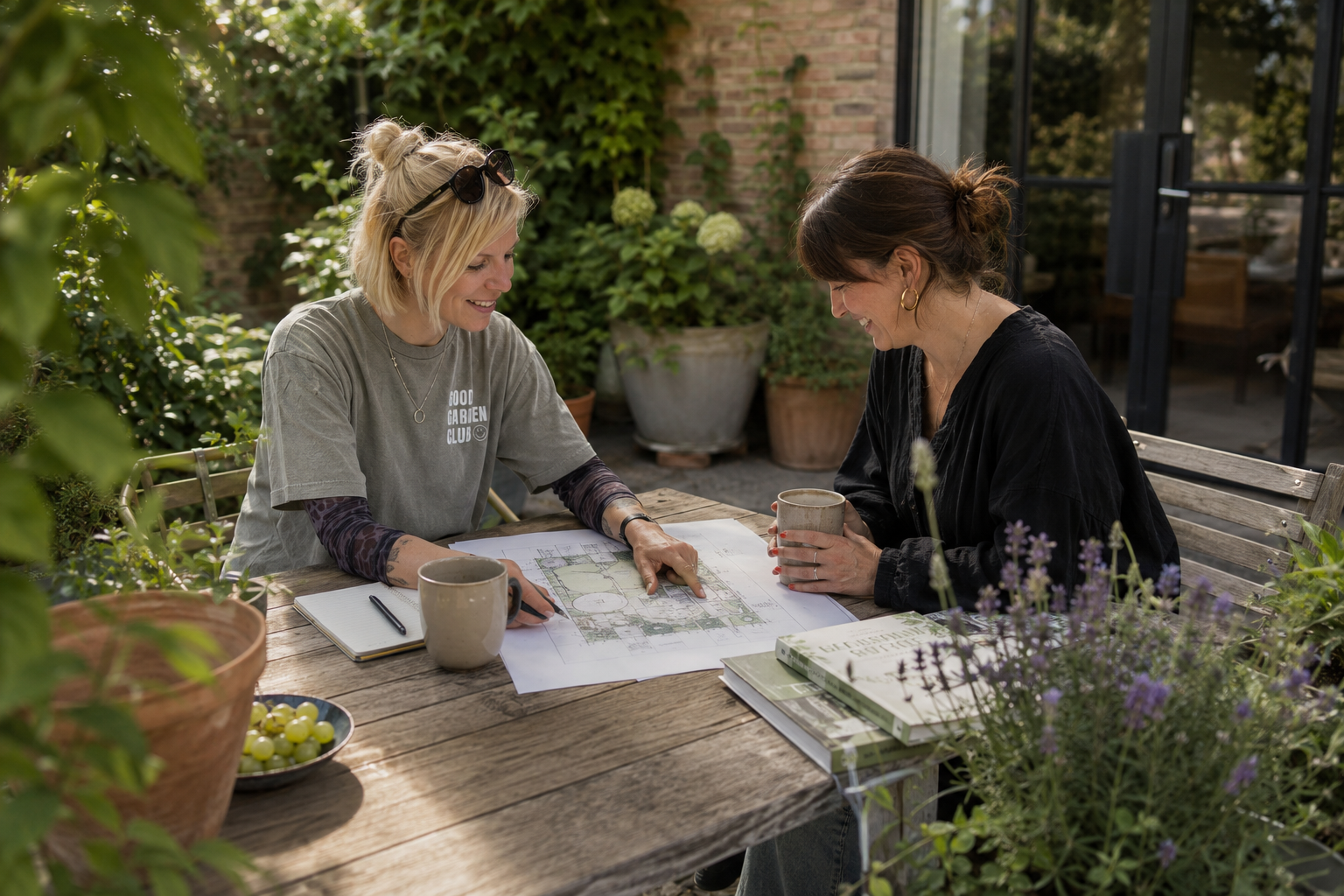 Gartenplanung vor Ort in Lüneburg mit Annemarie Jungbluth und einer Kundin in Lüneburg