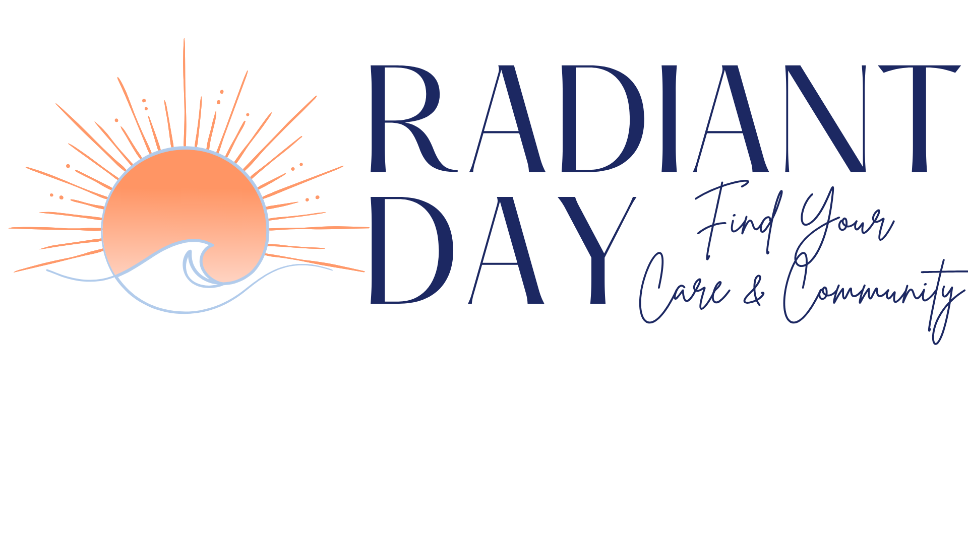 A logo for the Radian Bay City community featuring a stylized sun with rays, a wave, and a lighthouse.