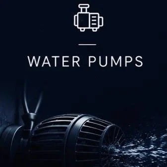Illustration of water pumps with water splashing, labeled 'Water Pumps' at the top.