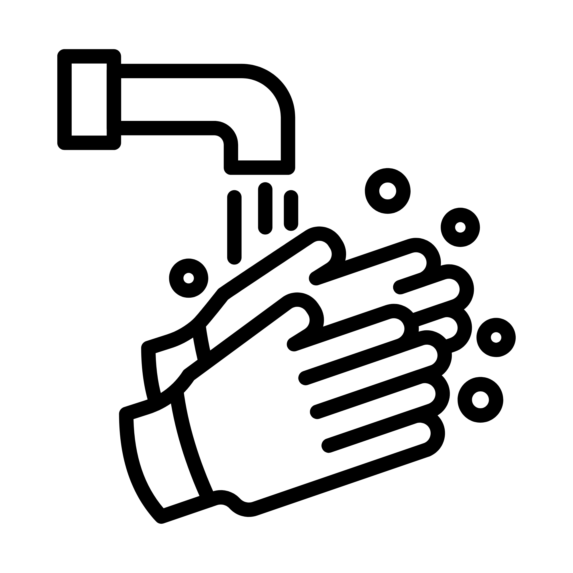 Illustration of a hand under a faucet with water flowing and bubbles.
