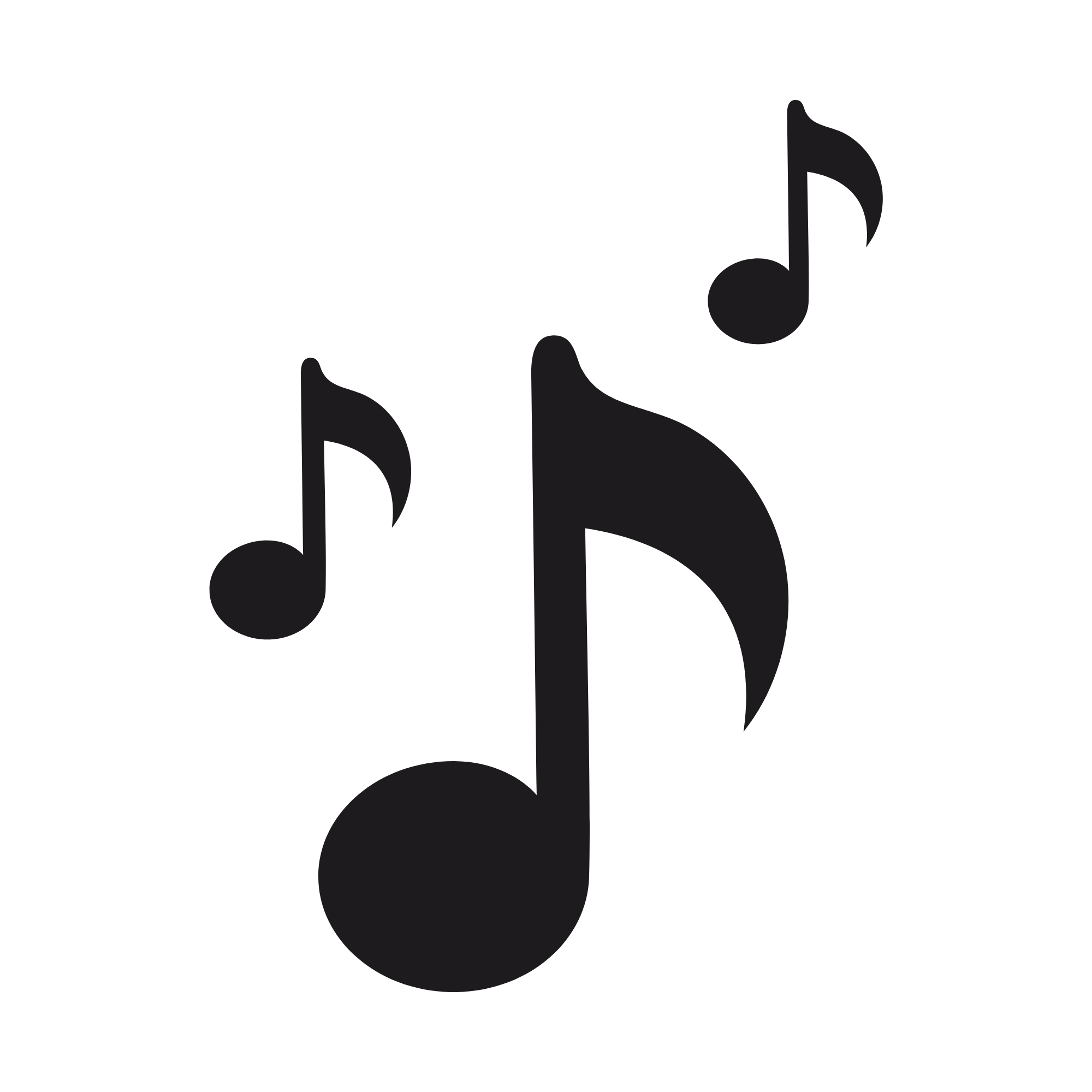 Black musical notes on a white background.