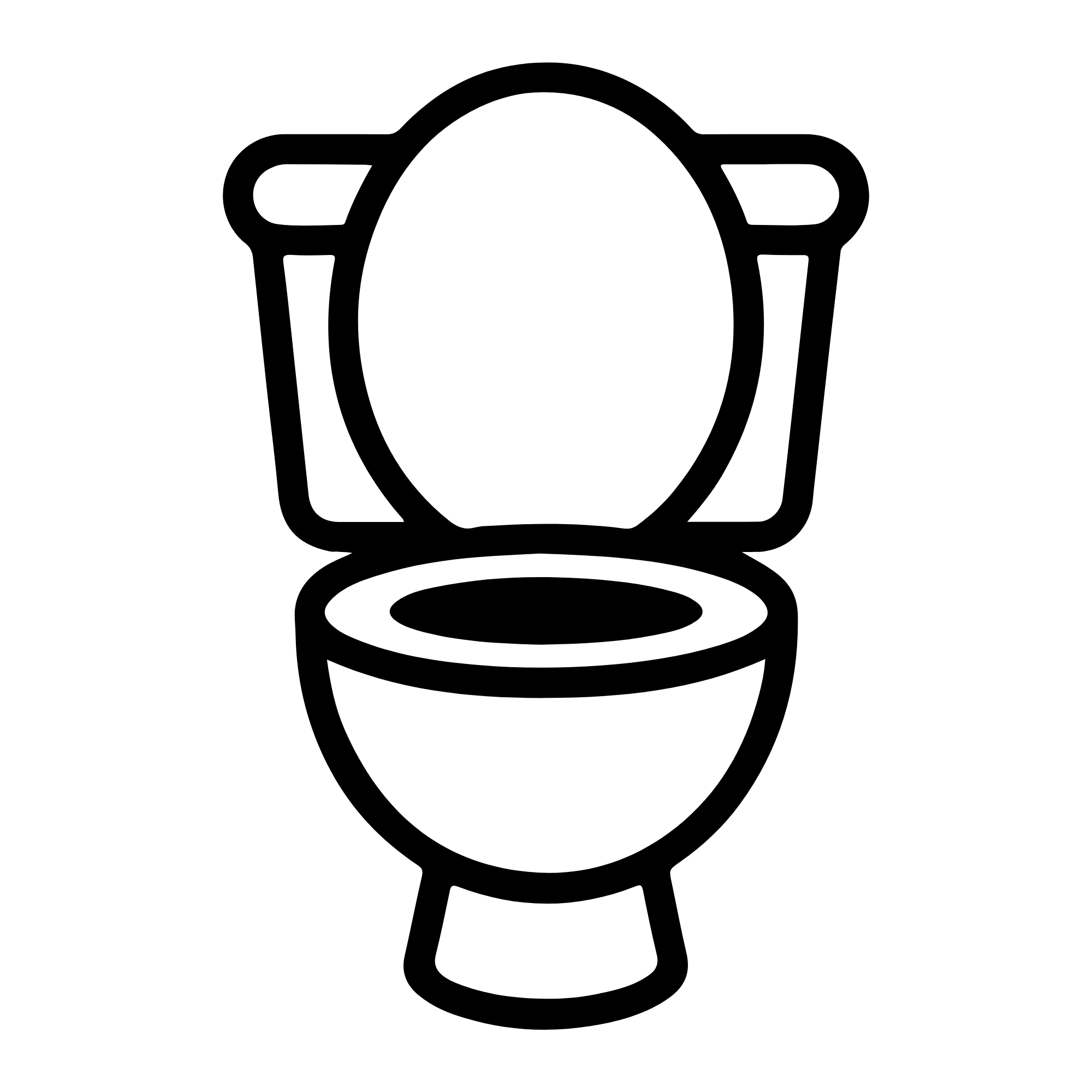 A black and white outline drawing of a toilet.