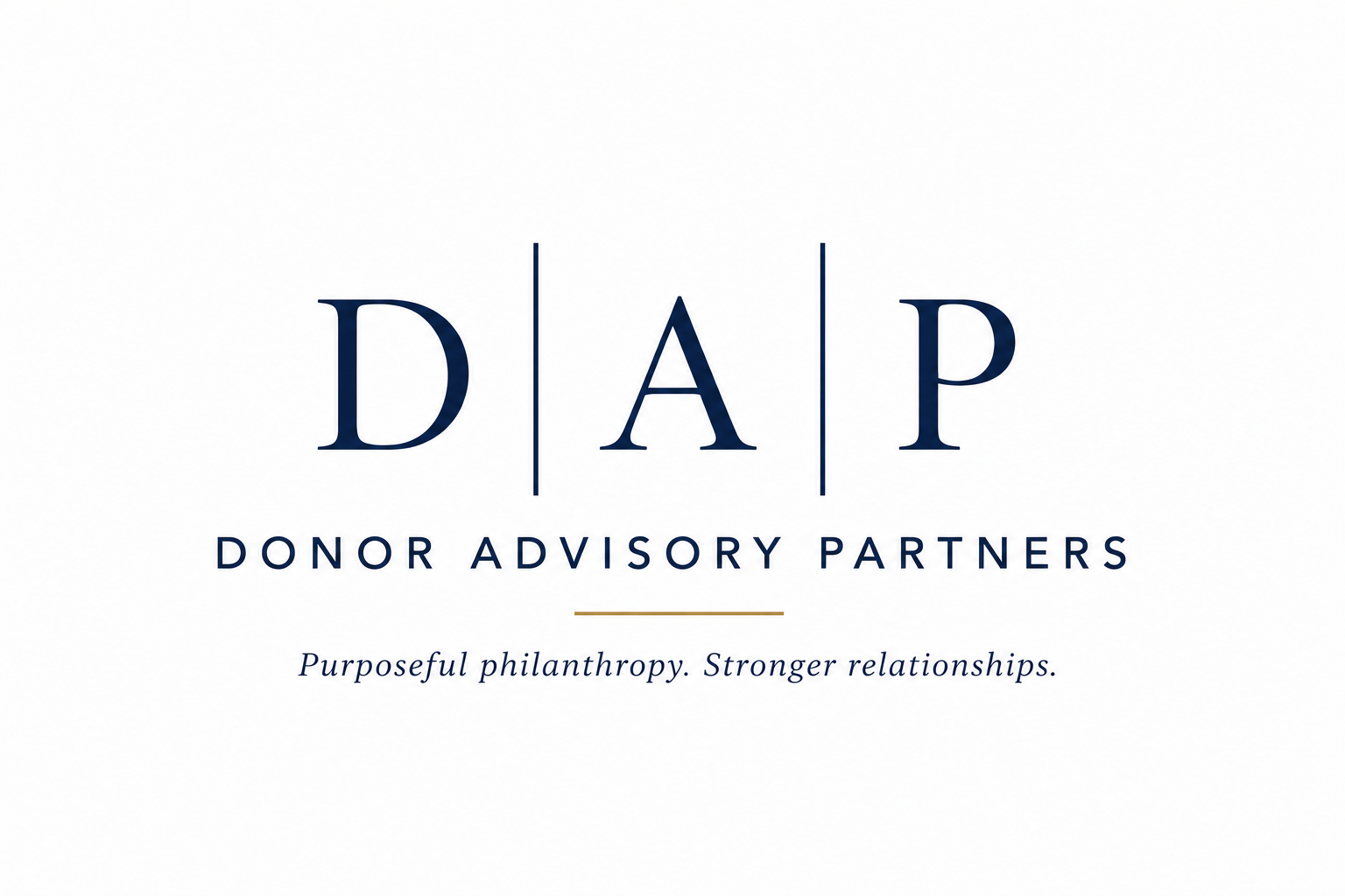 logo for Donor Advisory Partners with the initials DAP and tagline 'Purposeful philanthropy. Stronger relationships.'
