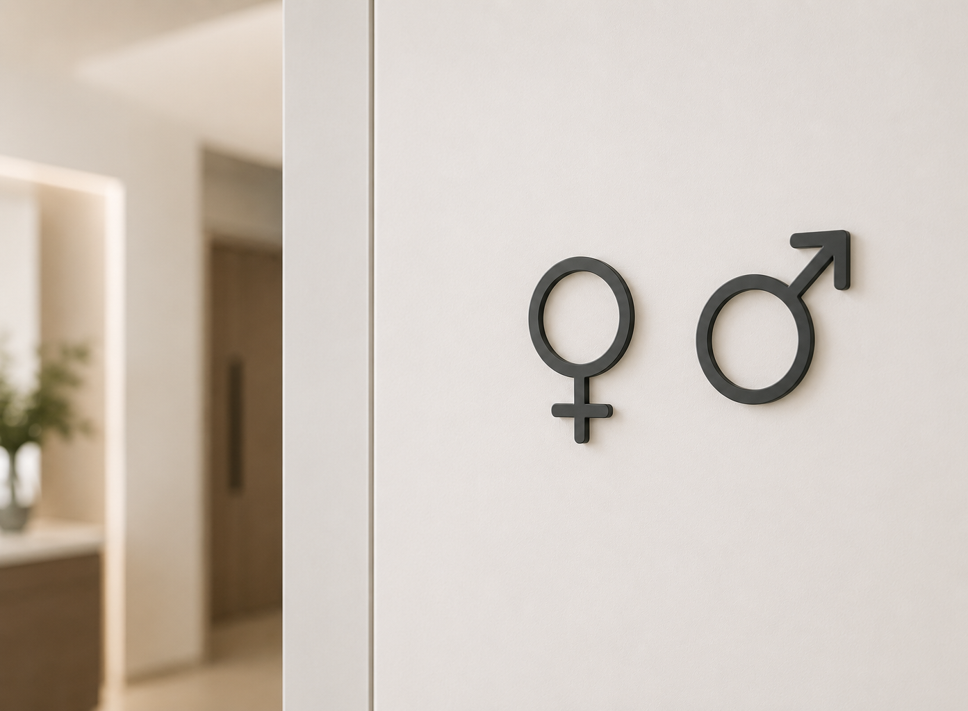 Symbols for female and male on a white wall.