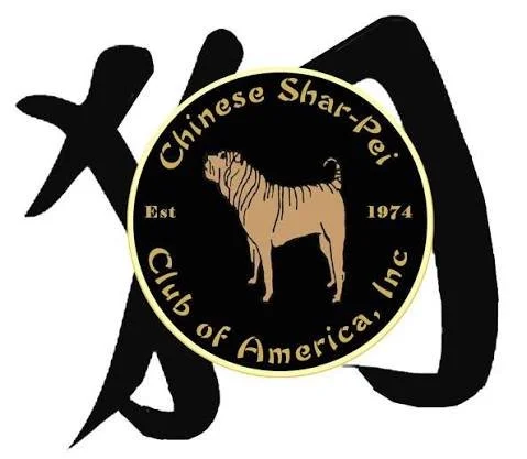 Logo of Chinese Shar-Pei Club of America Inc. featuring a Chinese Shar-Pei dog silhouette, established in 1974.