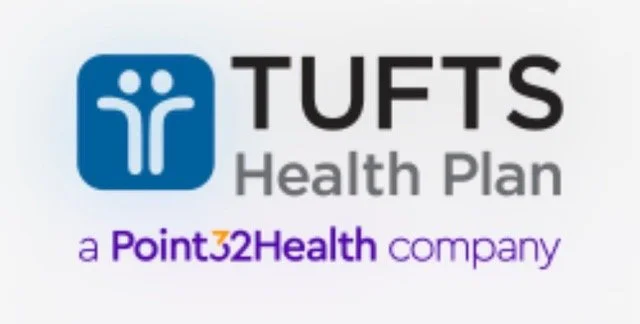 Tufts Health Plan logo with blue icon, black and gray text, and purple 'Point32Health' branding.
