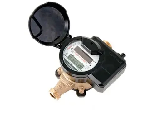 Water meter with a black protective cover and a digital display