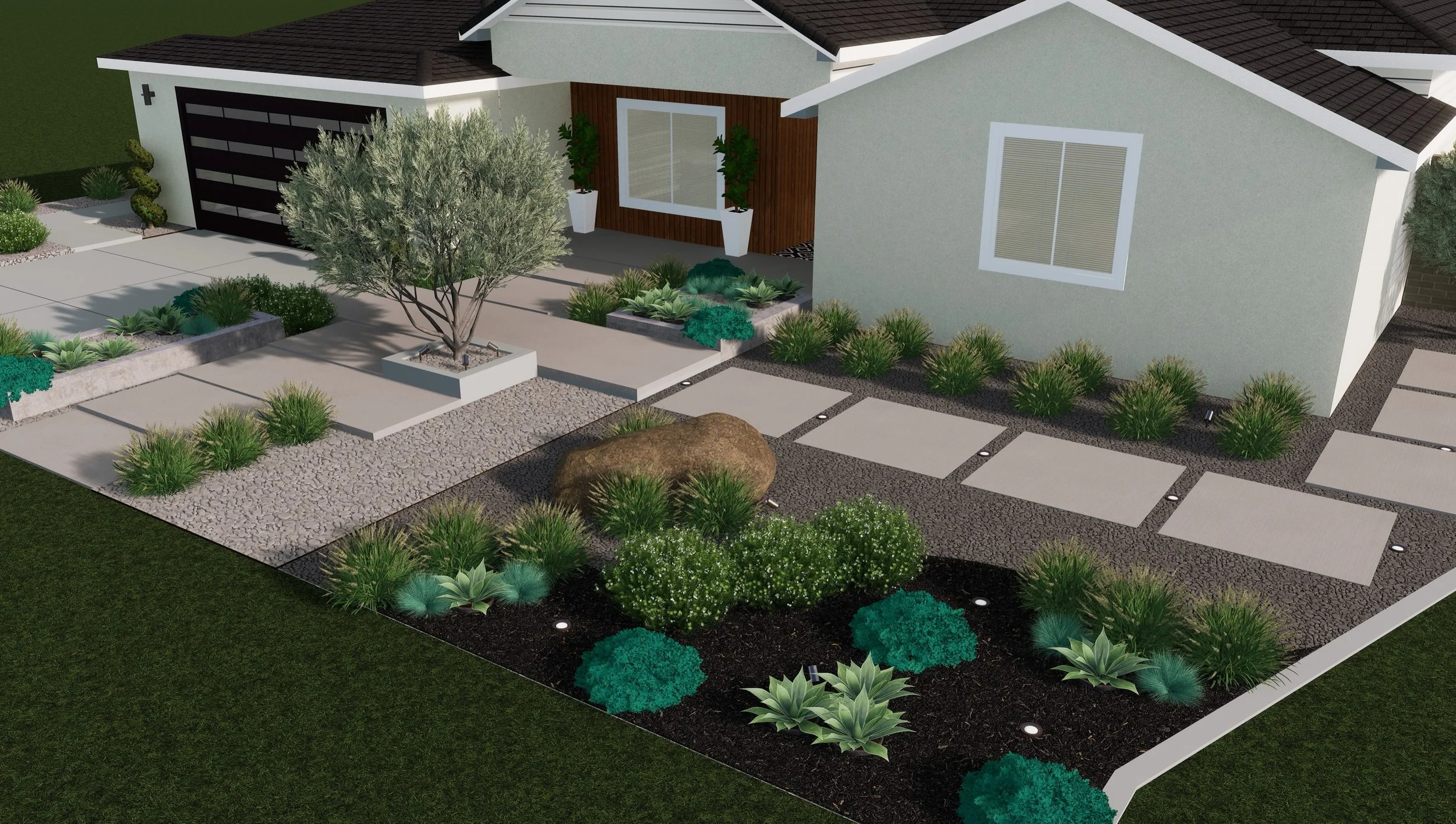 Our latest landscape design for a home in Winchester, CA. 🌿

This one is all about clean lines, layered hardscape, and a simple, drought-tolerant plant palette that keeps the space feeling modern without feeling cold. Repeated plantings, natural sto