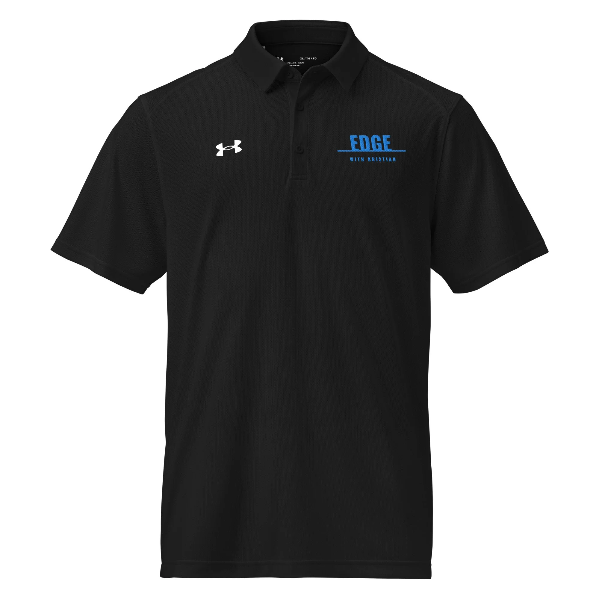 Black Under Armour performance polo with embroidered Human Performance Edge logo