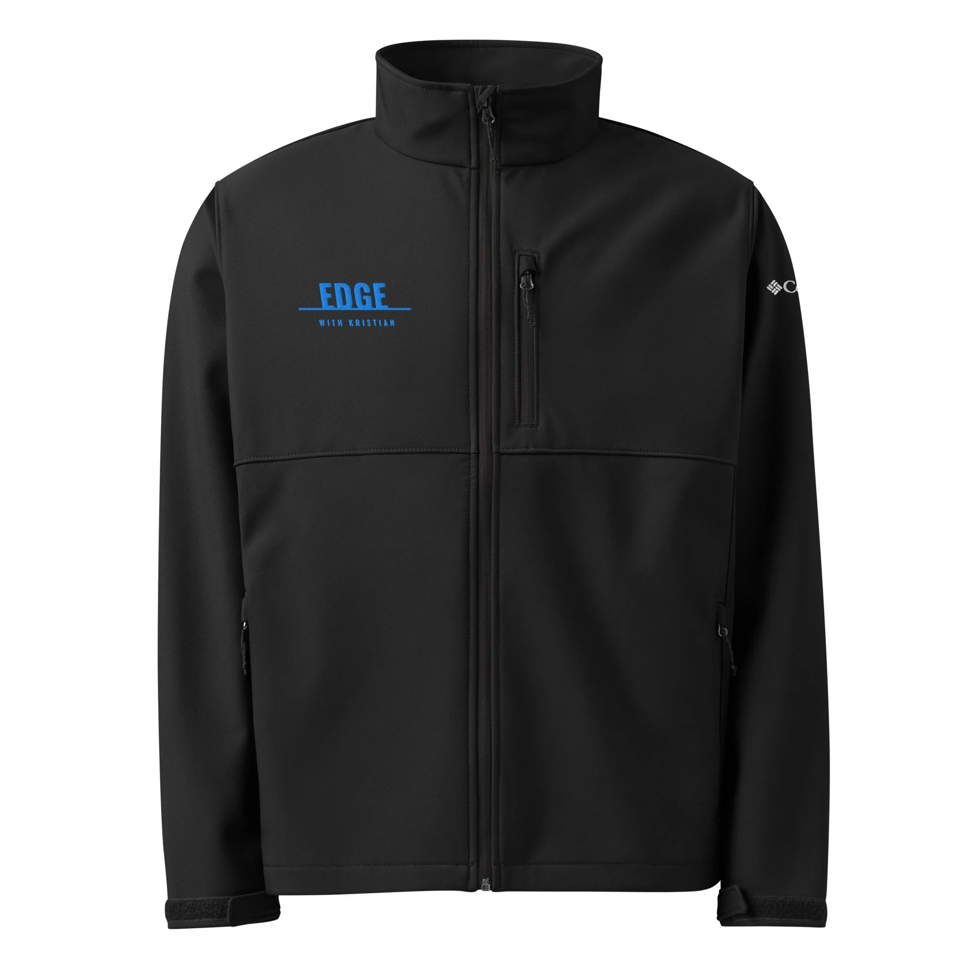 Black Columbia soft shell jacket with embroidered Human Performance Edge logo