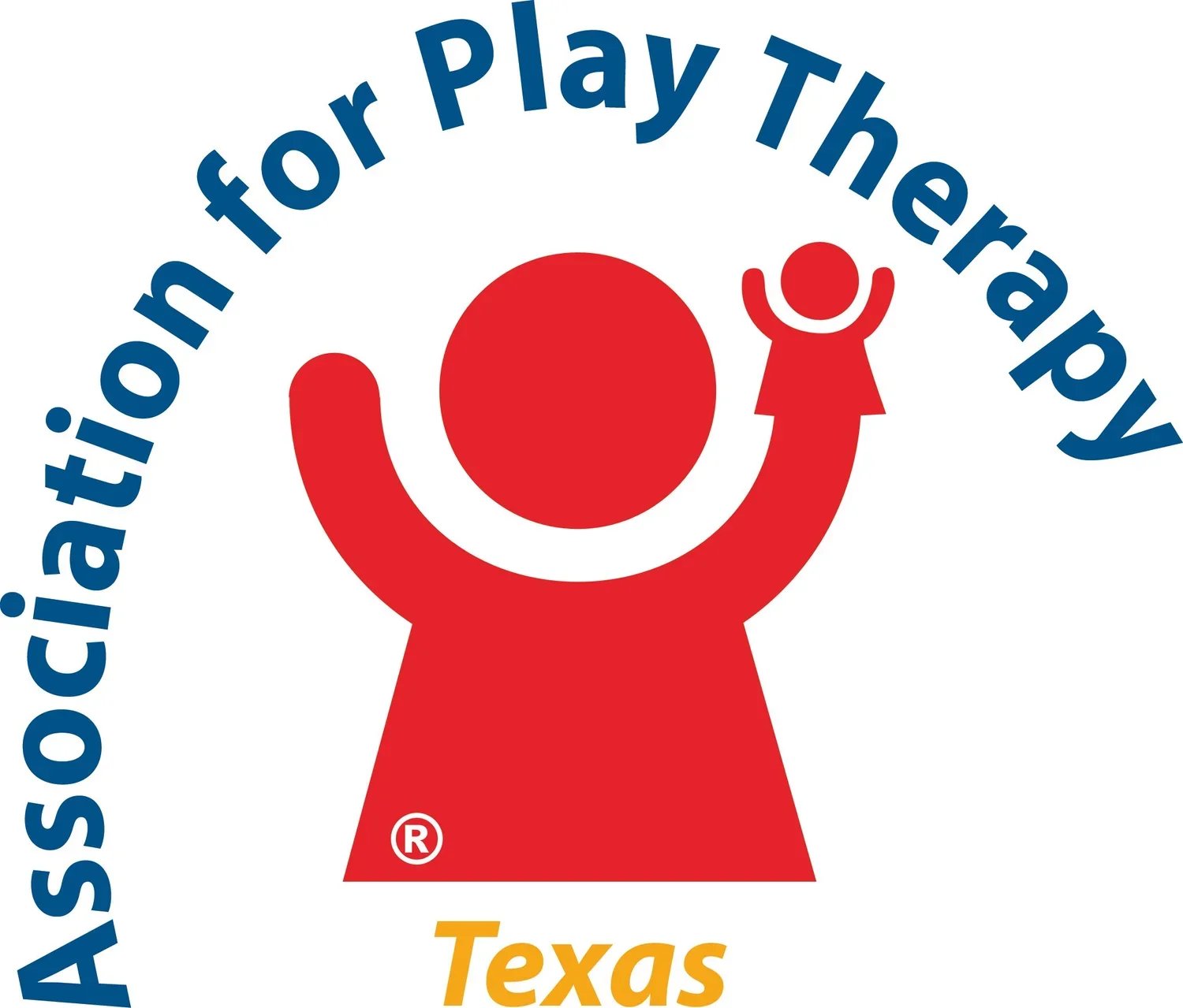 Logo of the Texas Association for The Gifted and Talented, featuring a red abstract human figure with raised arms and a child figure inside, with text encircling the top and bottom.