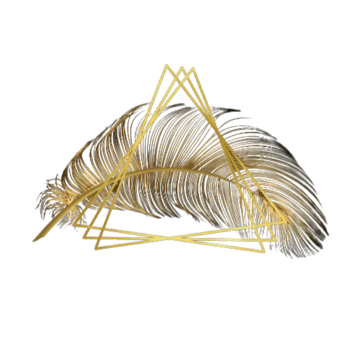 Abstract digital art featuring golden wireframe triangle over sandy wave-like curves on black background with blue and red accents.