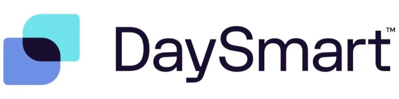 Logo of DaySmart featuring a stylized icon with overlapping blue shapes and the company name in black text.