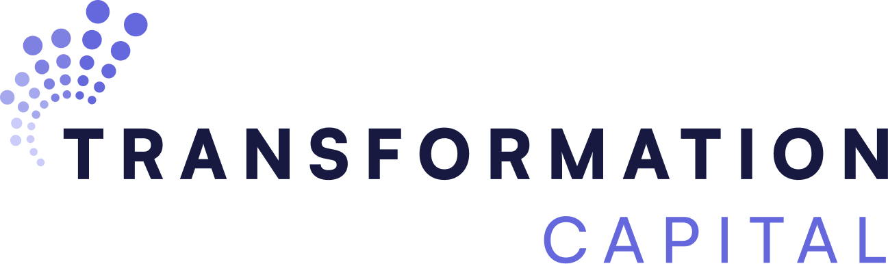 Logo of Transformation Capital featuring a dotted purple and blue pattern with text.