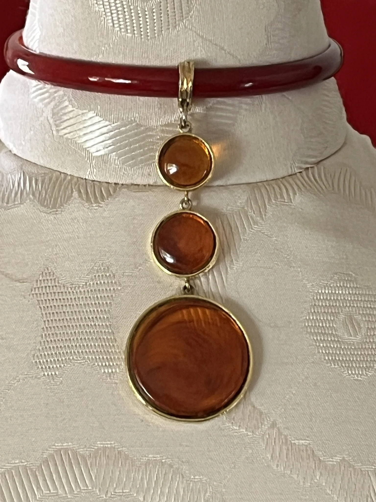 Vintage Signed ART Arthur Pepper Mid-Century Amber Triple-Drop Choker Necklace