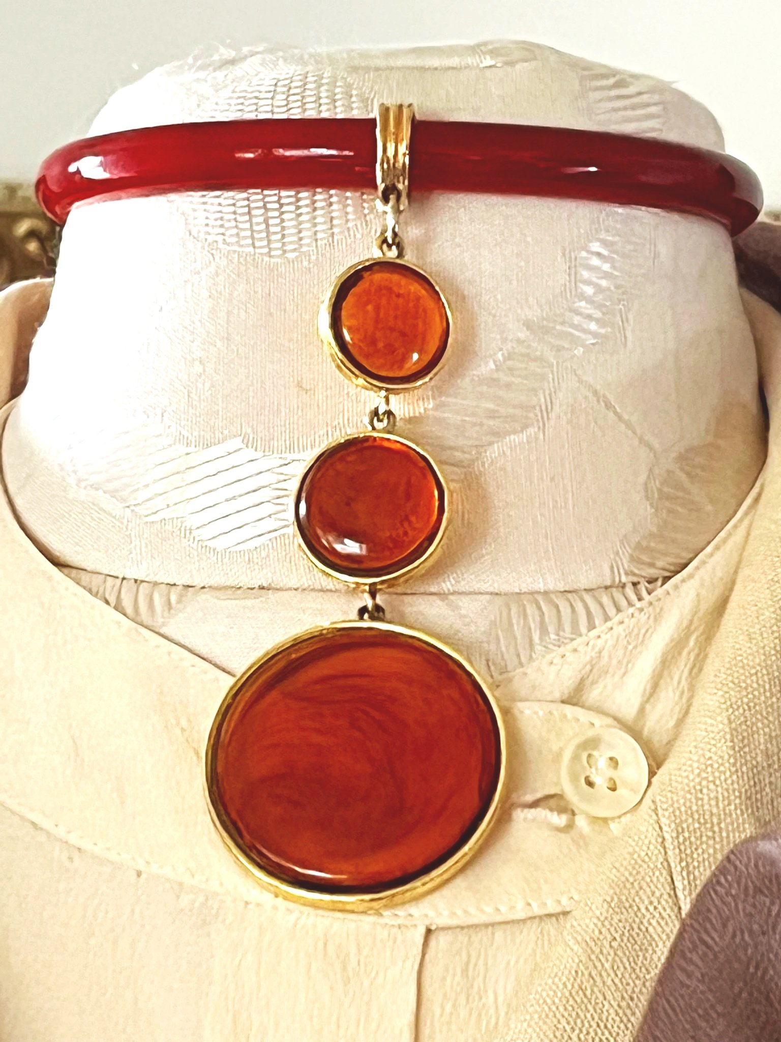 Vintage Signed ART Arthur Pepper Mid-Century Amber Triple-Drop Choker Necklace