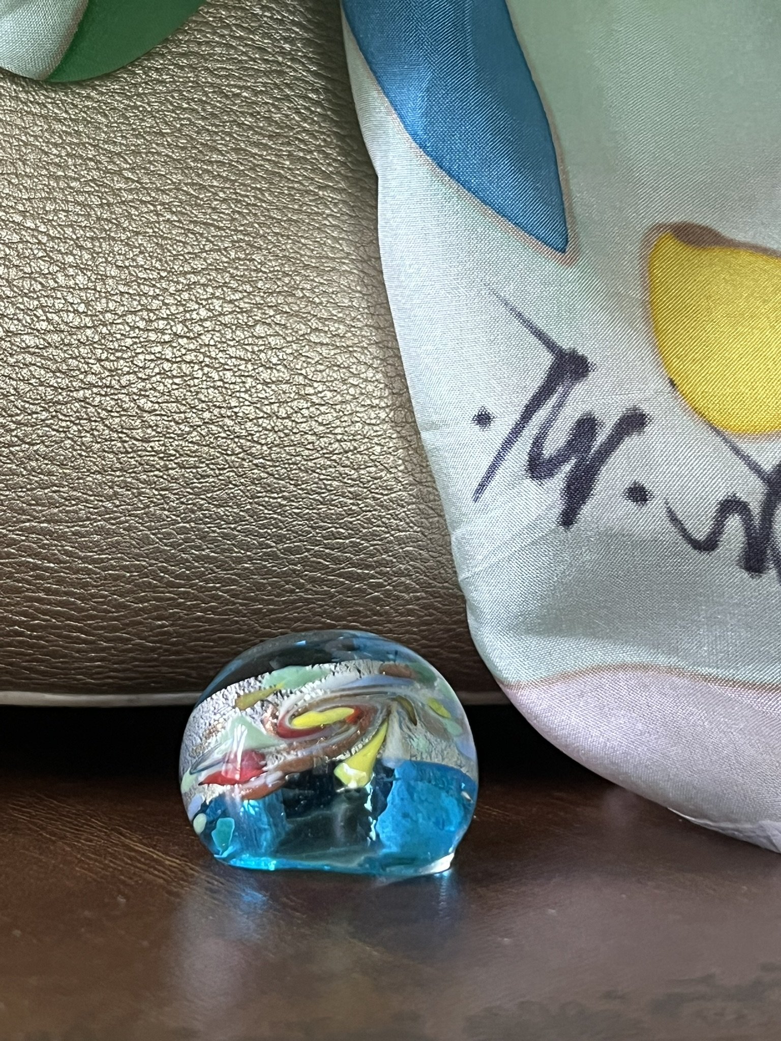 Artisan Murano Style Aqua Blue Swirl Art Glass Size 9 Statement Cocktail Ring
