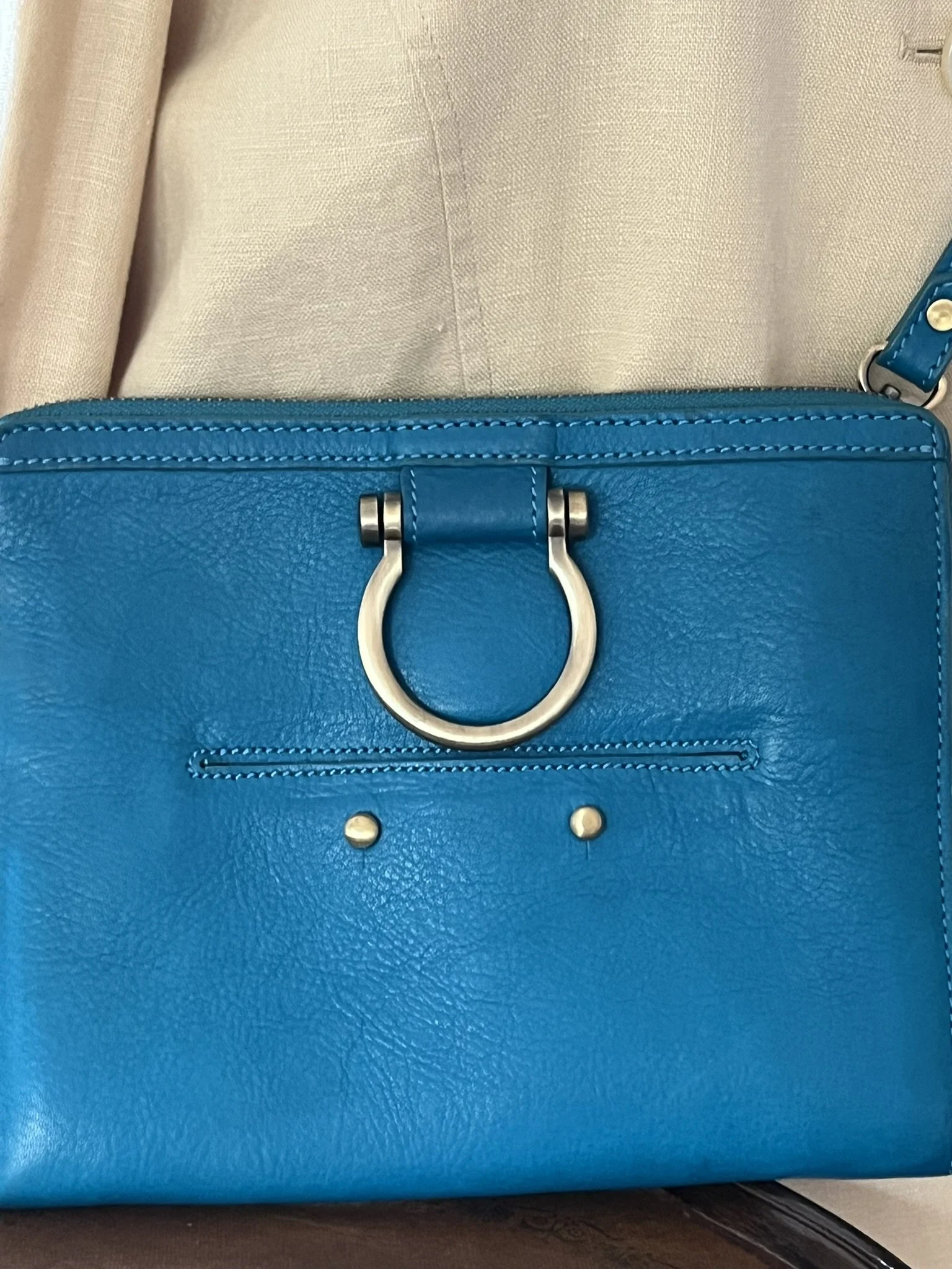 Sapahn "M Crossbody" Turquoise Blue Genuine Oil Leather Flat Pouch Clutch Handbag