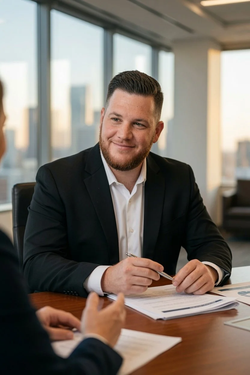 Zachery Heinl reviewing cybersecurity documents with client