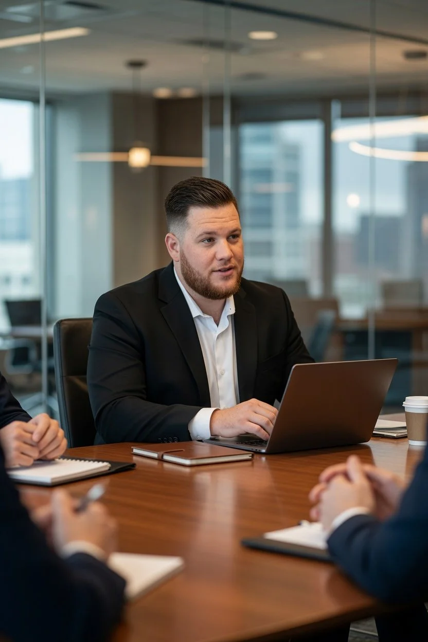 Zachery Heinl in client meeting discussing security strategy