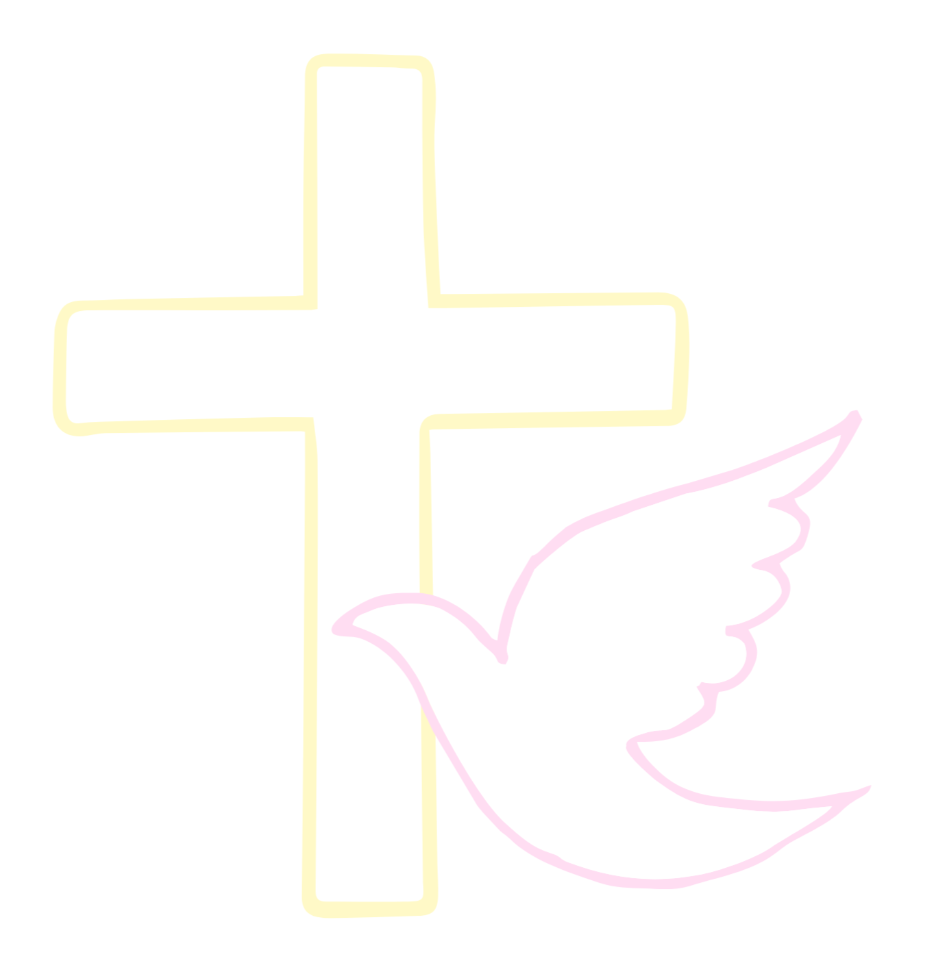 A light yellow cross with a pink winged heart overlay.