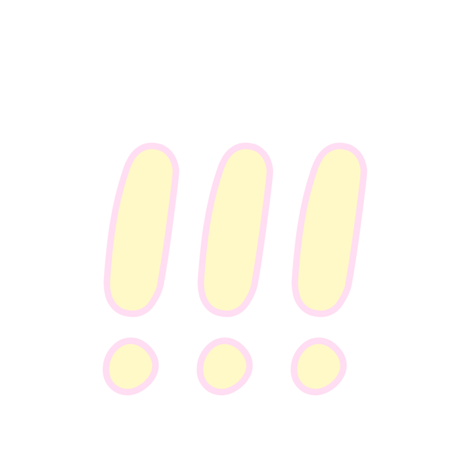 Outline of three large yellow pencils with pink outlines and three small yellow circles with pink outlines underneath, on a white background.