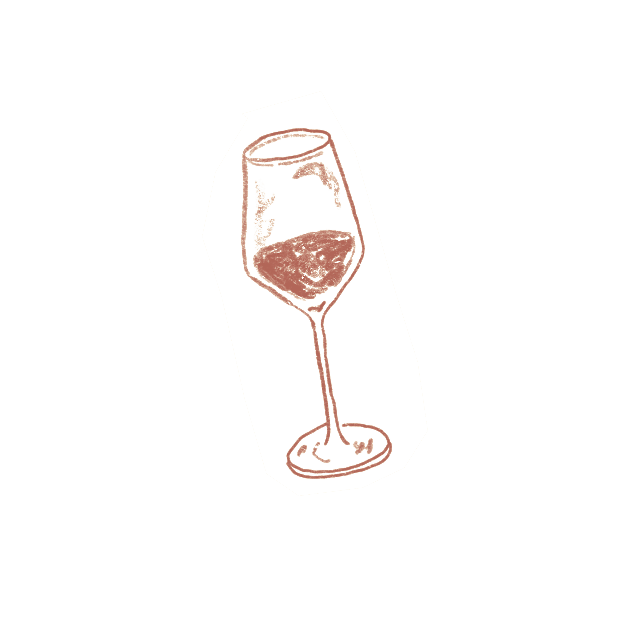 A digital drawing of a wine glass filled with red wine. The drawing is simplified with sketch-like lines and minimal details.