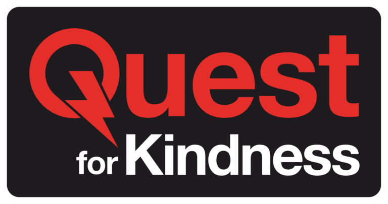 Quest for Kindness logo with red, black, and white colors.