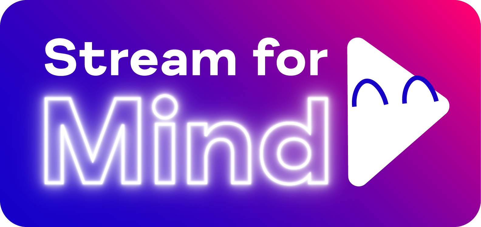Bright neon sign that reads "Stream for Mind" with a play button icon next to the text.