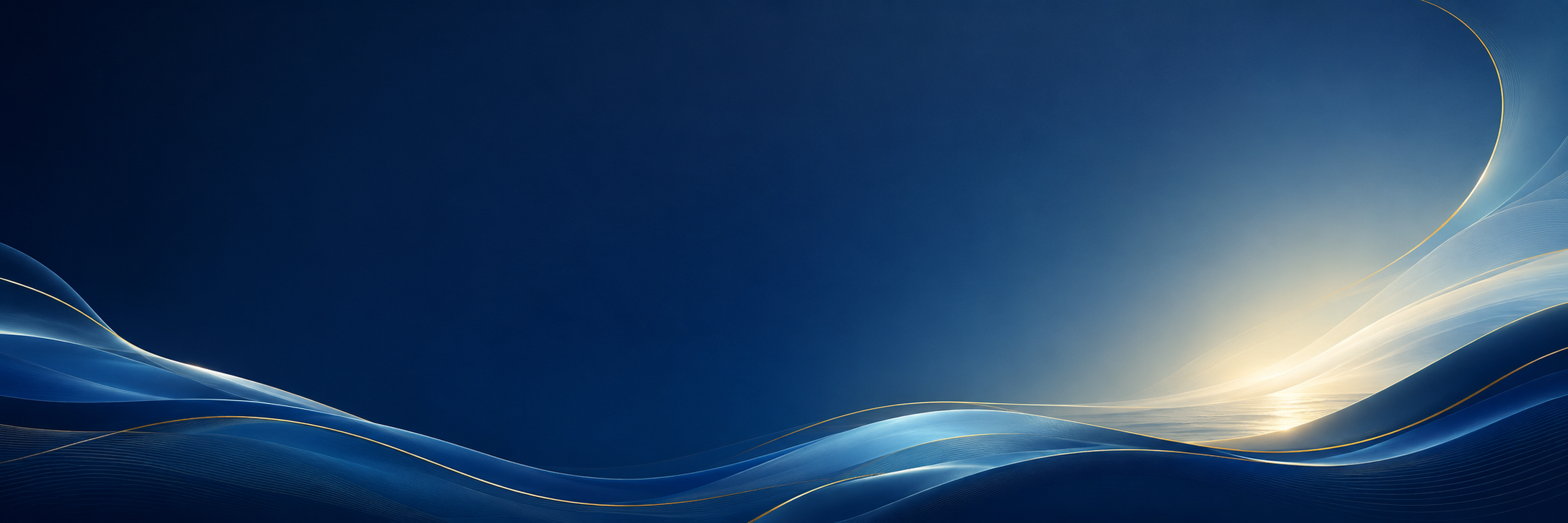A digital abstract background with blue wavy lines and light effects on a dark background.