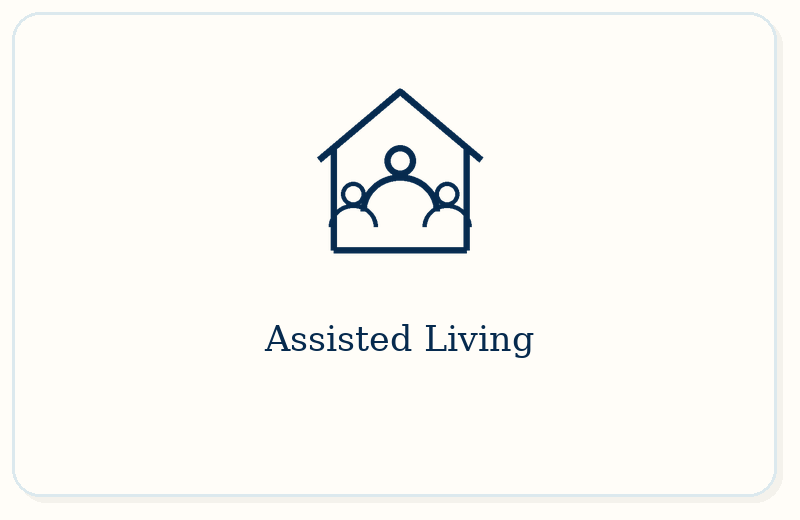 Icon of a house with three simplified figures inside, representing assisted living
