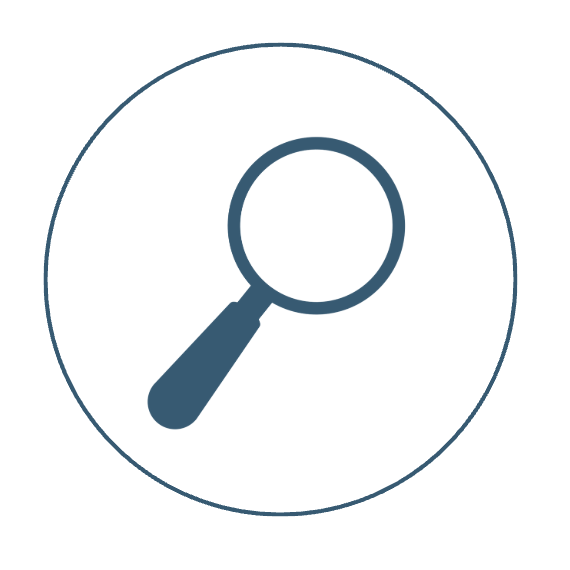 Icon of a magnifying glass inside a circle.